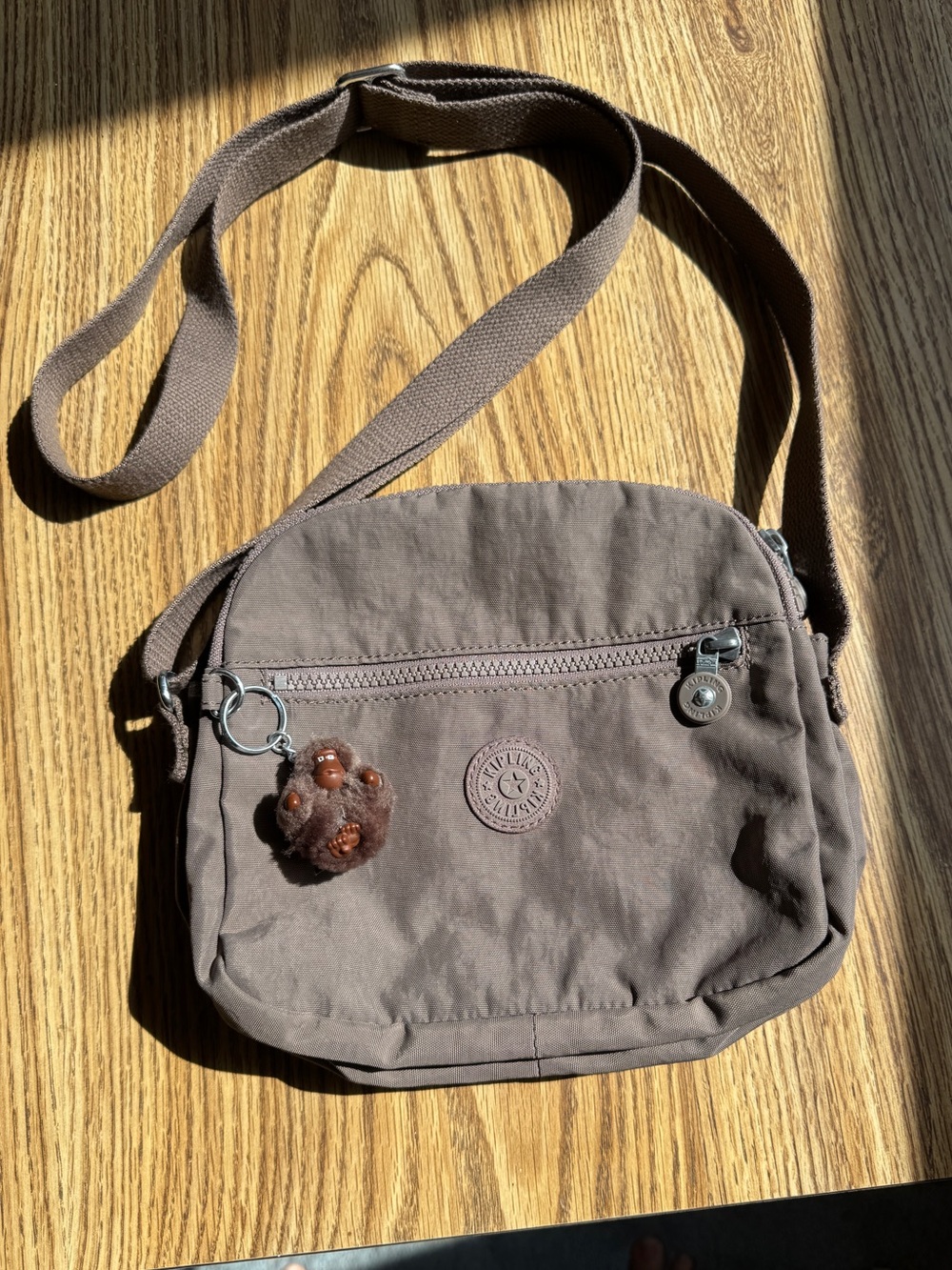 Kipling Small Nylon Crossbody Bag Re Gray w/ Monkey Keychain